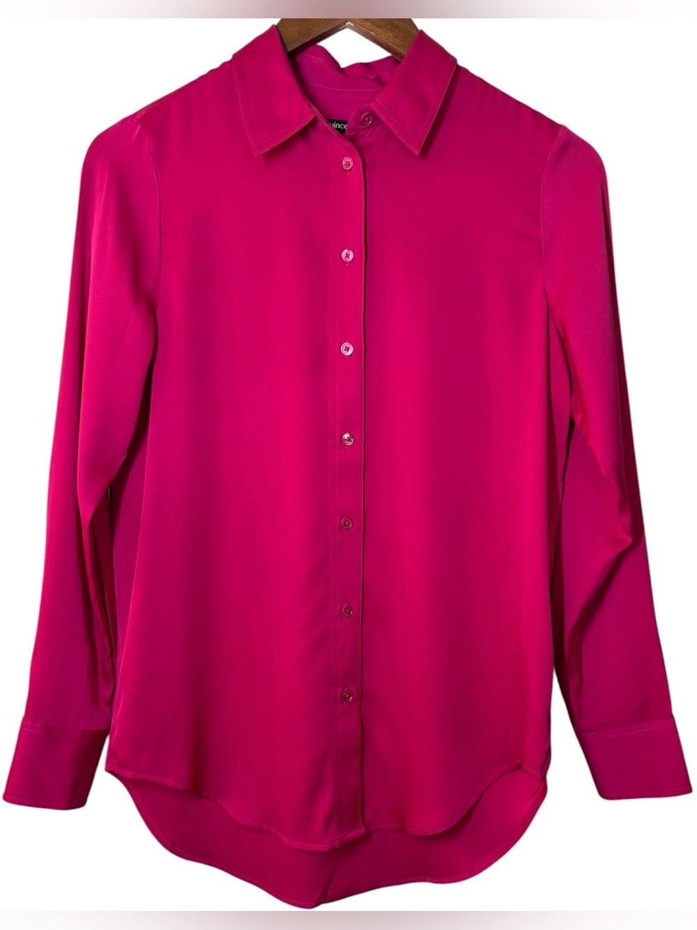 Quince Washable Stretch SILK Button-Front Blouse Fuchsia Hot Pink Size XS Barbie